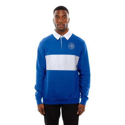 The Male model is wearing Chicago Cubs Throwback Prep Blue Long Sleeve Rugby Shirt 6