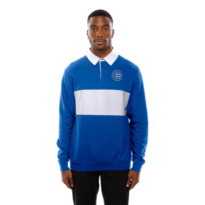 The Male model is wearing Chicago Cubs Throwback Prep Blue Long Sleeve Rugby Shirt 6