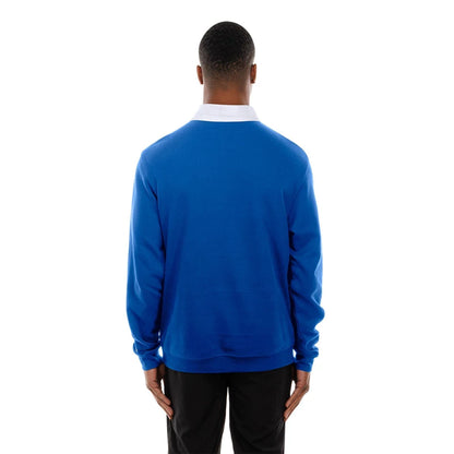 The Male model is wearing Chicago Cubs Throwback Prep Blue Long Sleeve Rugby Shirt 7