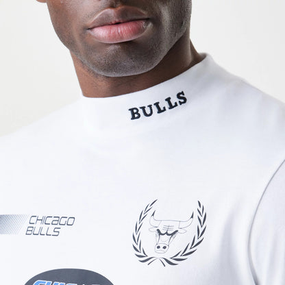 The Male model is wearing Chicago Bulls Modern Driver White Long Sleeve T-Shirt 3