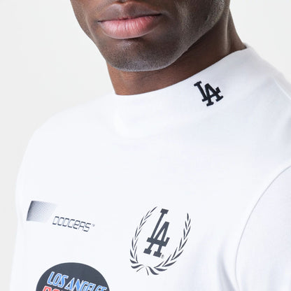 The Male model is wearing LA Dodgers Modern Driver White Long Sleeve T-Shirt 2