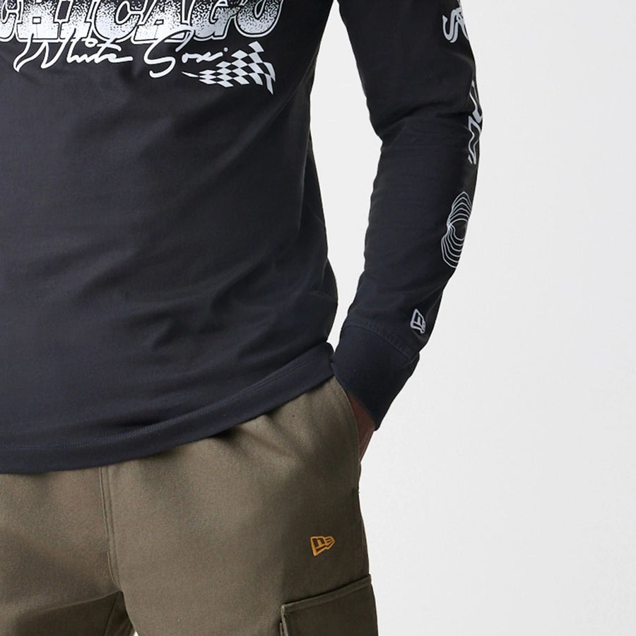 The Male model is wearing Chicago Bulls Modern Driver Black Long Sleeve T-Shirt 4