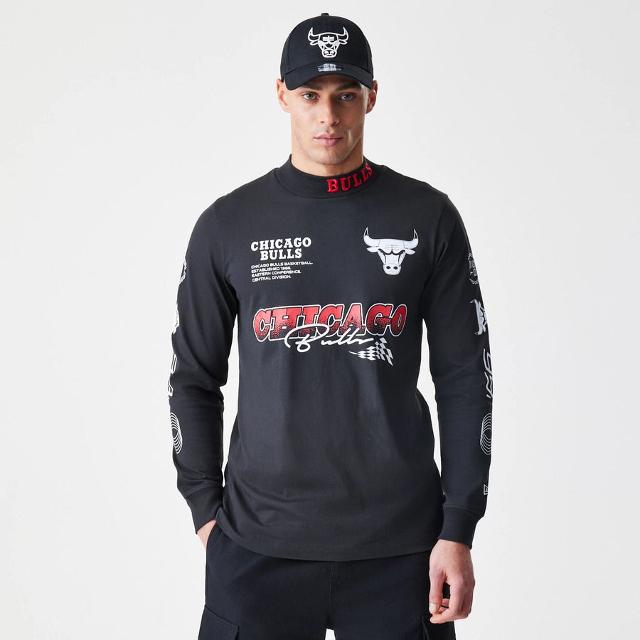 The Male model is wearing Chicago Bulls Modern Driver Black Long Sleeve T-Shirt 1