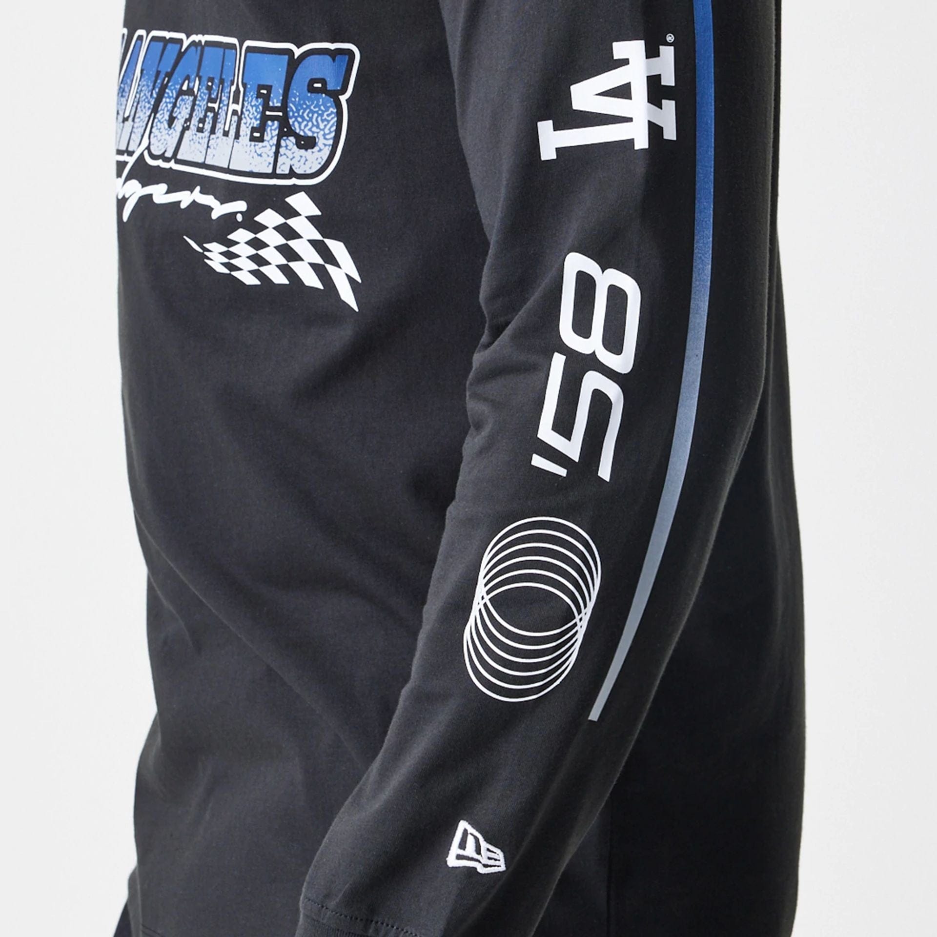 The Male model is wearing LA Dodgers Modern Driver Black Long Sleeve T-Shirt 4