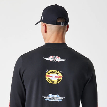 The Male model is wearing Nascar Generic Logo Modern Driver Black Long Sleeve T-Shirt 5