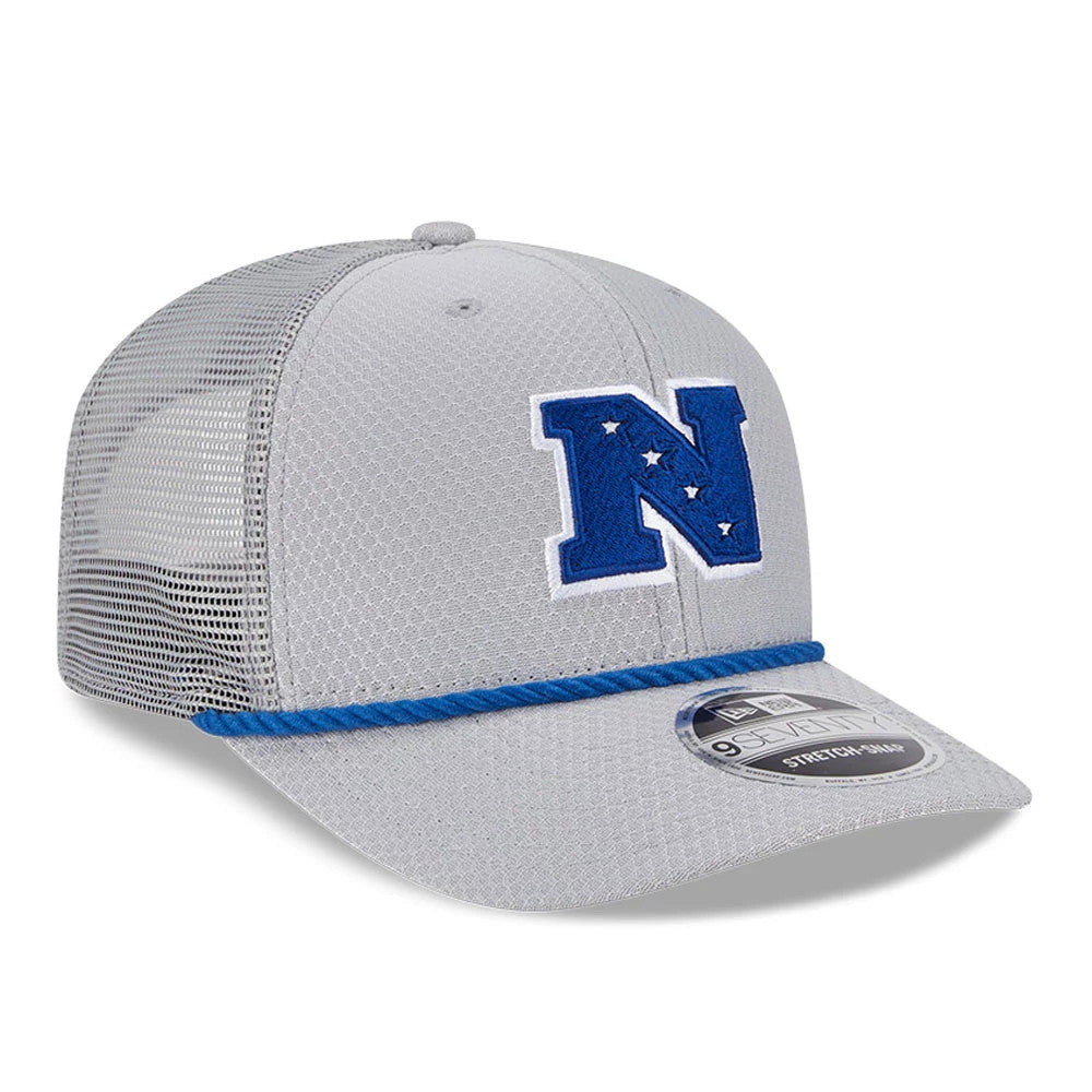 Pictured is this NFL Pro Bowl 2025 NFC Logo 9SEVENTY Trucker Stretch Snap Adjustable cap in grey. 3