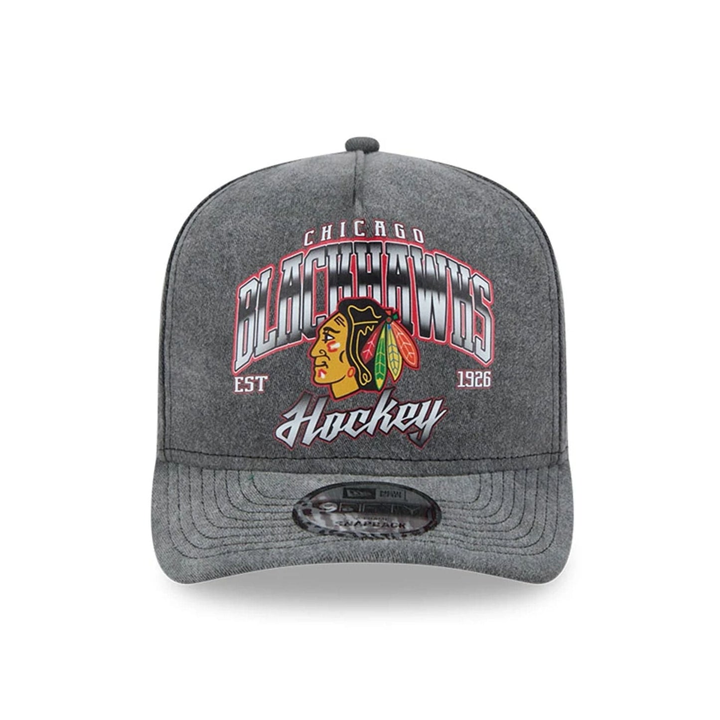 This is a Chicago Blackhawks NHL Washed Black 9FIFTY A-Frame Adjustable Cap 3
