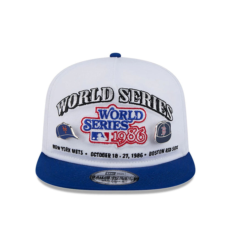 This is a Boston Red Sox VS New York Mets Championship Pin White Golfer Adjustable Cap 3
