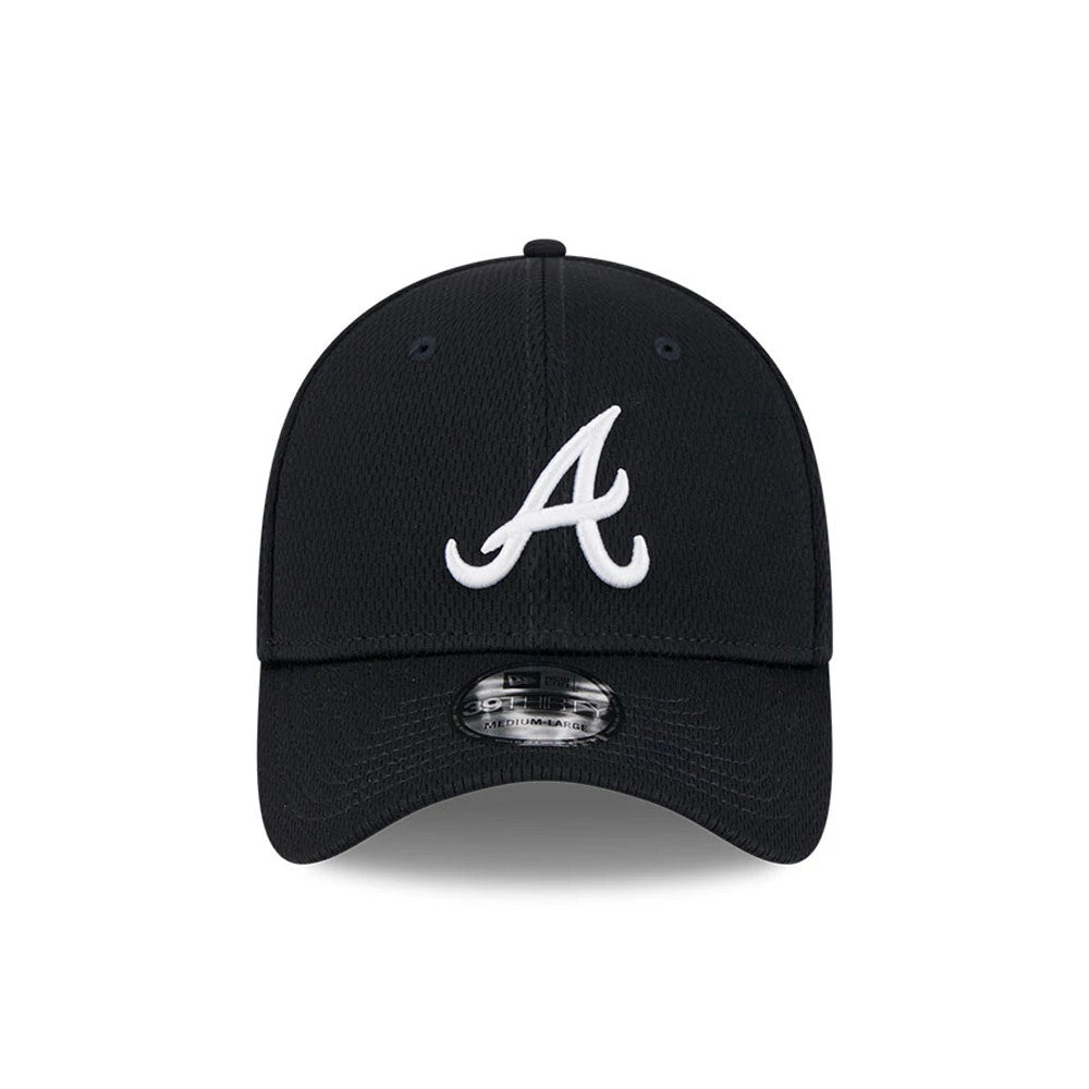 Pictured is this MLB Evergreen Atlanta Braves 39THIRTY Stretch Fit cap in navy. 2