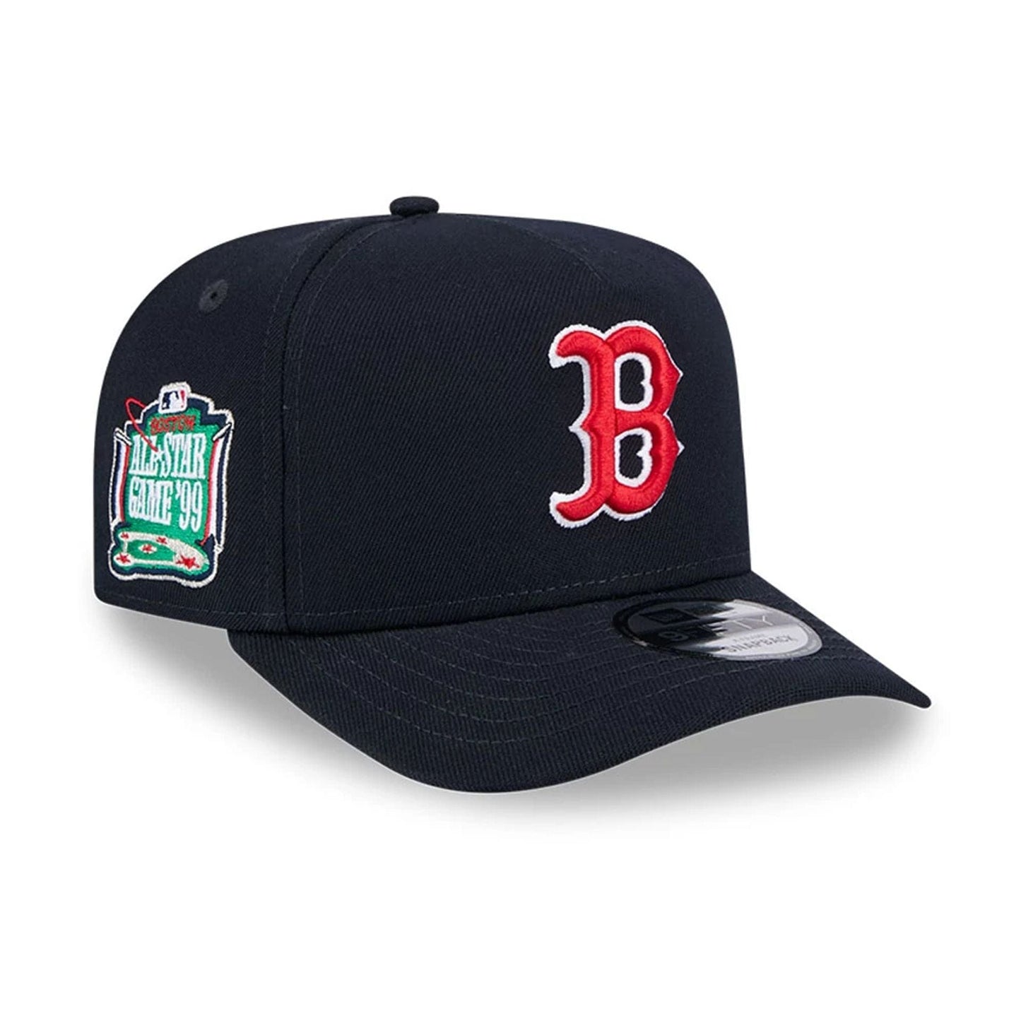 Pictured is this MLB Evergreen Boston Red Sox 9FIFTY A-Frame Snapback cap in navy. 1