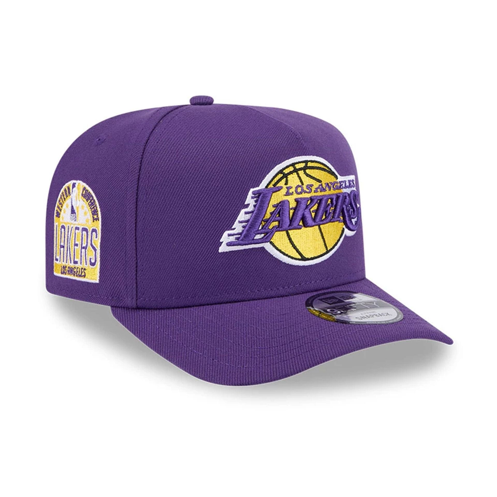 Pictured is this NBA Evergreen LA Lakers 9FIFTY A-Frame Snapback cap in purple. 1