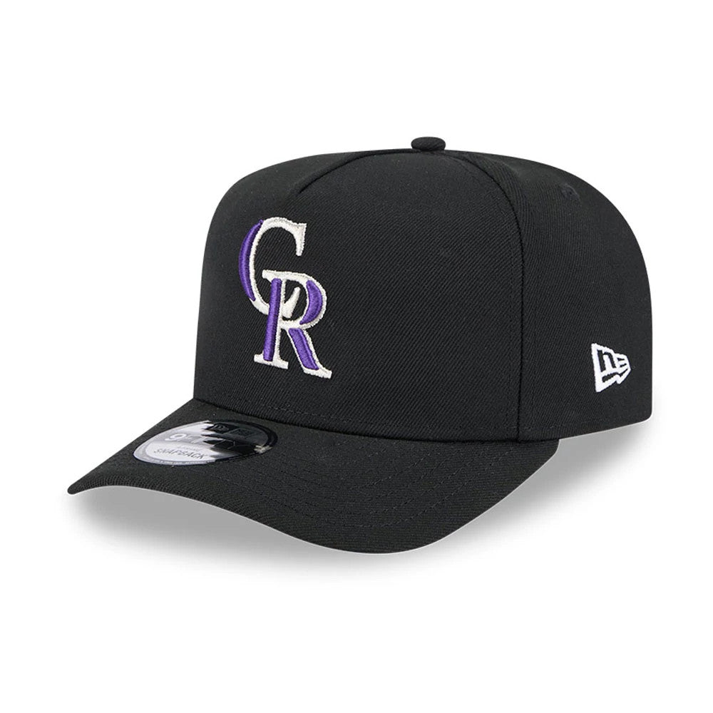 Pictured is this MLB Evergreen Colorado Rockies 9FIFTY A-Frame Snapback cap in black. 4