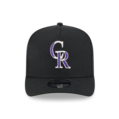 Pictured is this MLB Evergreen Colorado Rockies 9FIFTY A-Frame Snapback cap in black. 3