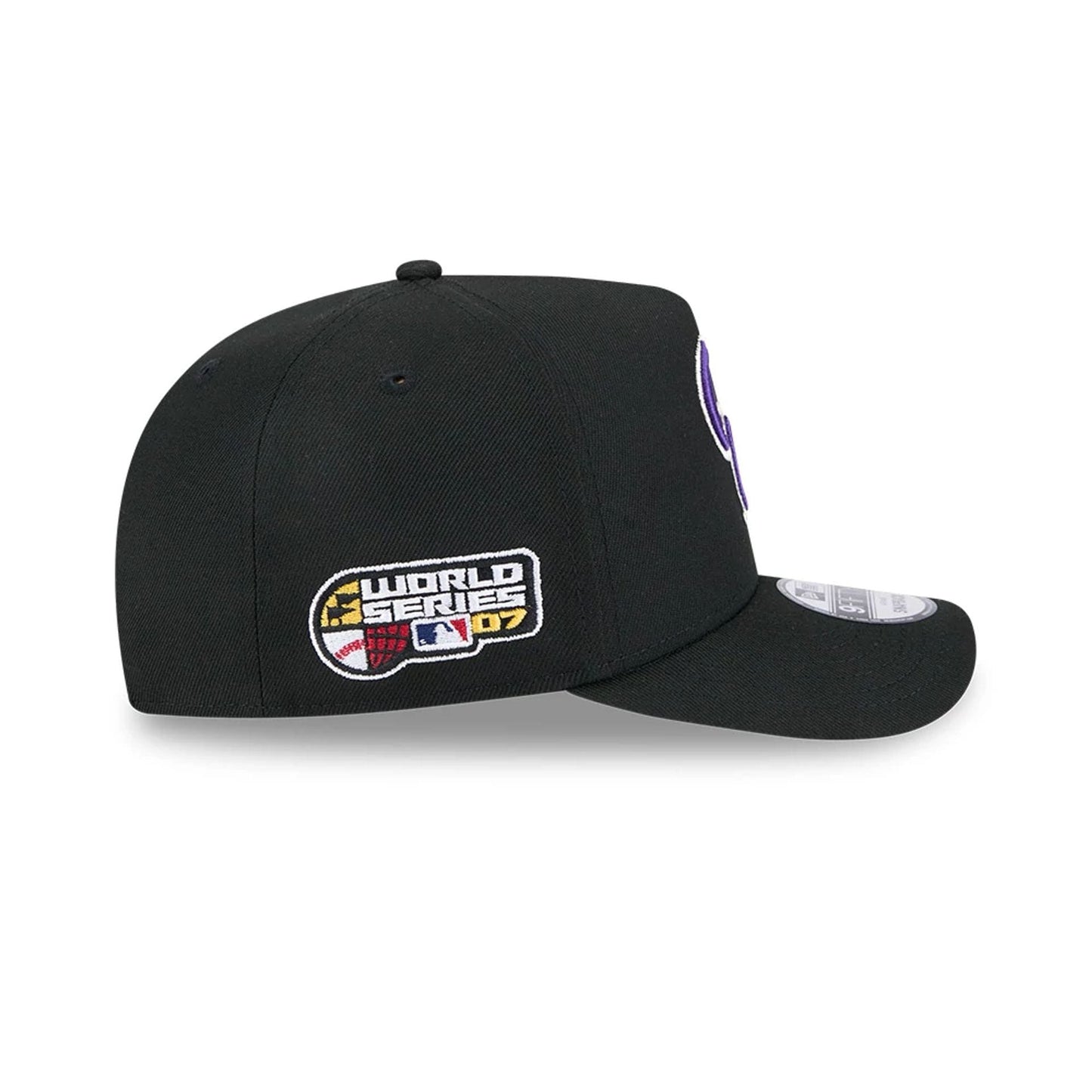 Pictured is this MLB Evergreen Colorado Rockies 9FIFTY A-Frame Snapback cap in black. 5