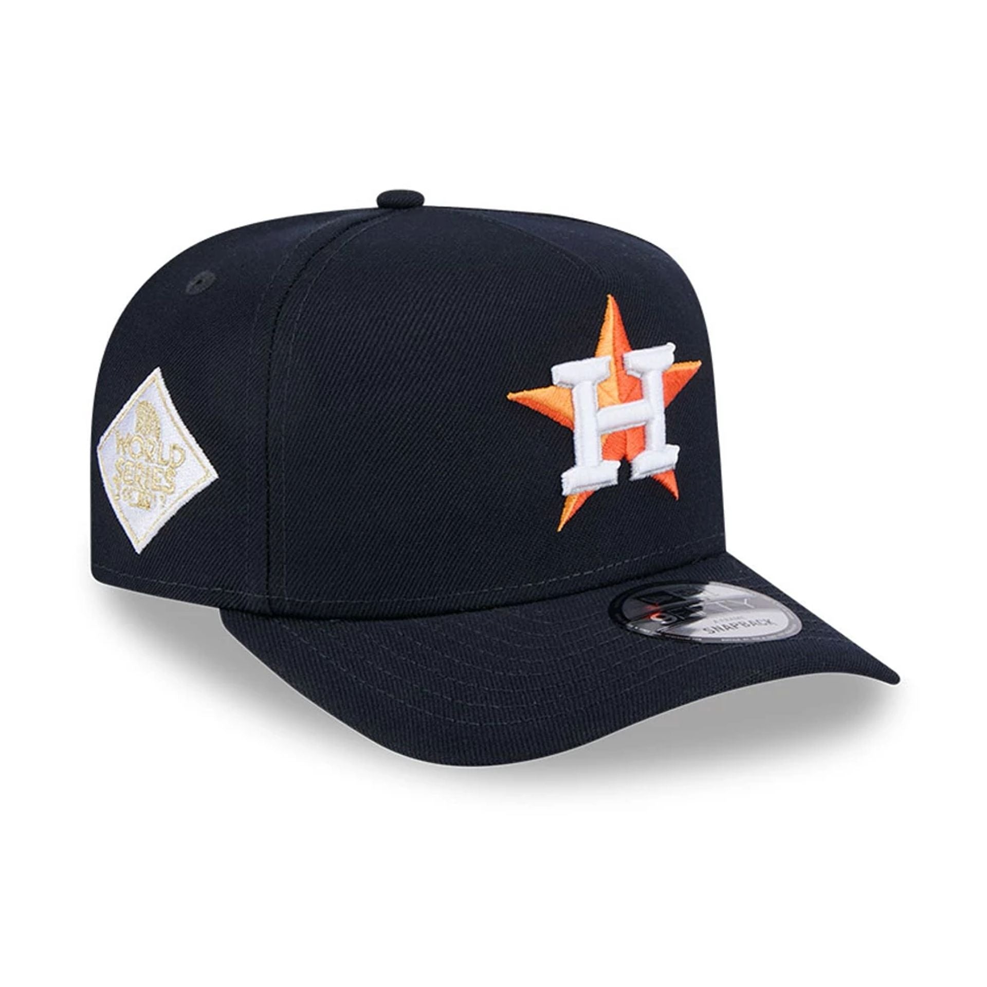 Pictured is this MLB Evergreen Houston Astros 9FIFTY A-Frame Snapback cap in navy. 1
