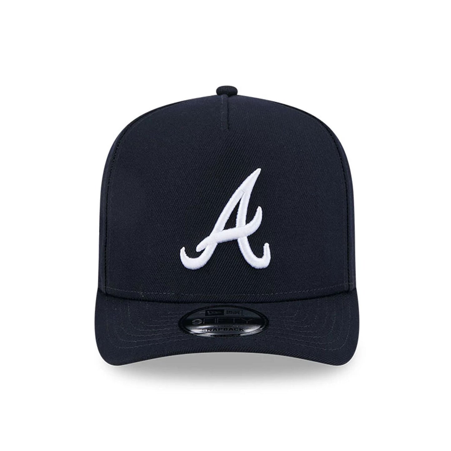 Pictured is this MLB Evergreen Atlanta Braves 9FIFTY A-Frame Snapback cap in navy. 3