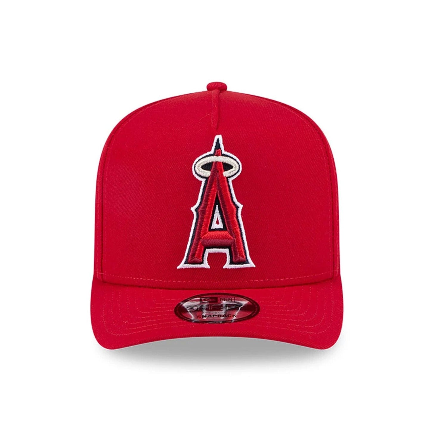 Pictured is this MLB Evergreen LA Angels 9FIFTY A-Frame Snapback cap in red. 3