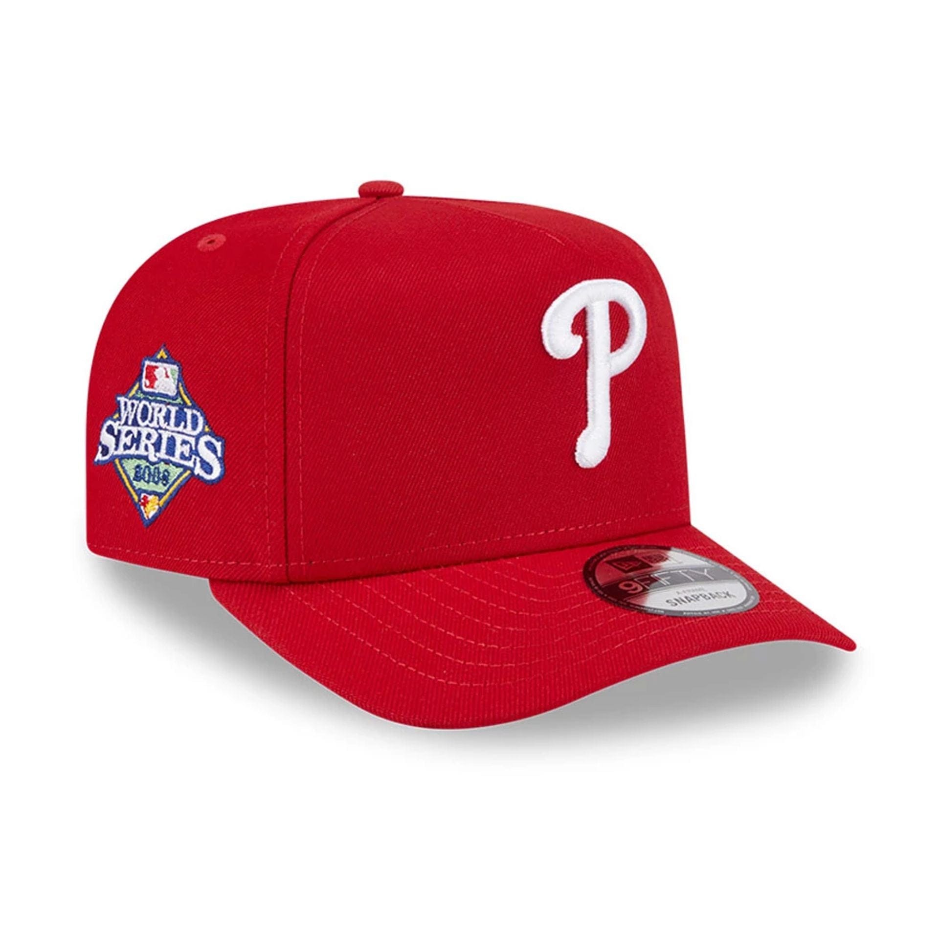 Pictured is this MLB Evergreen Philadelphia Phillies 9FIFTY A-Frame Snapback cap in red. 1