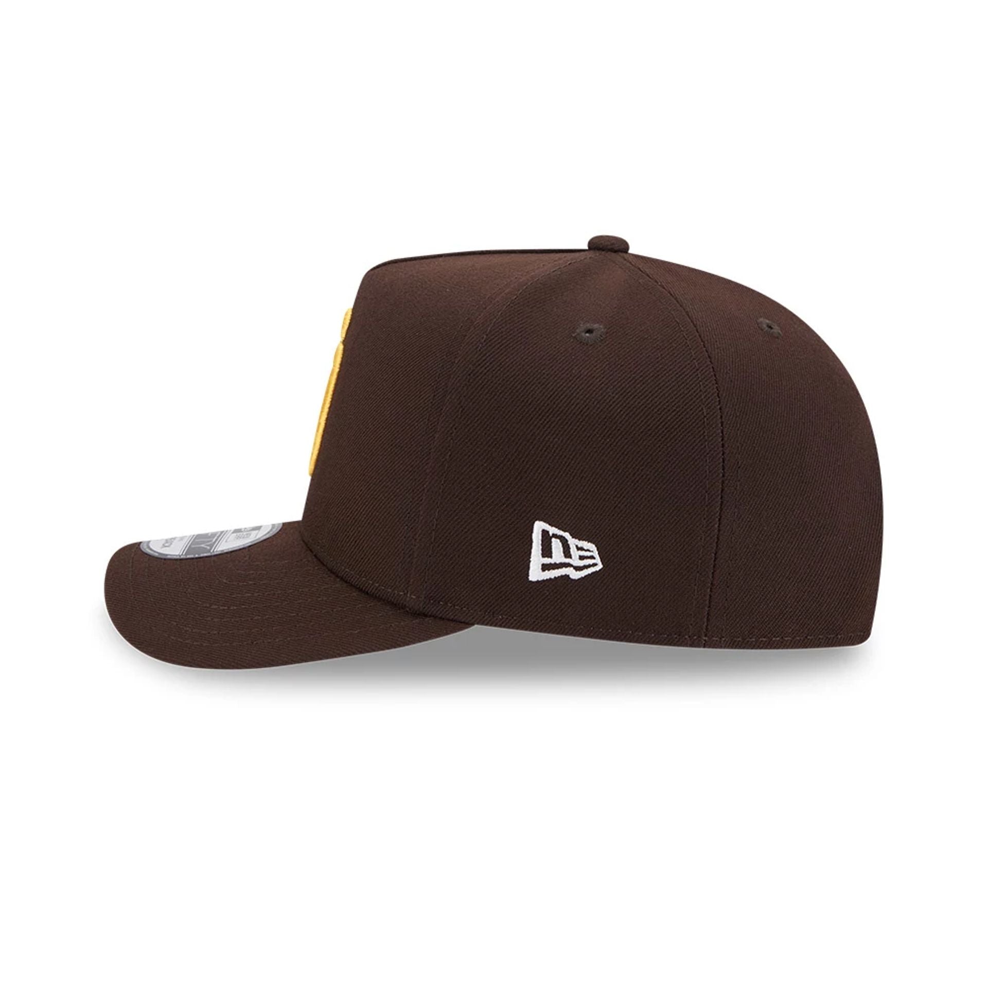 Pictured is this MLB Evergreen San Diego Padres 9FIFTY A-Frame Snapback cap in dark brown. 6