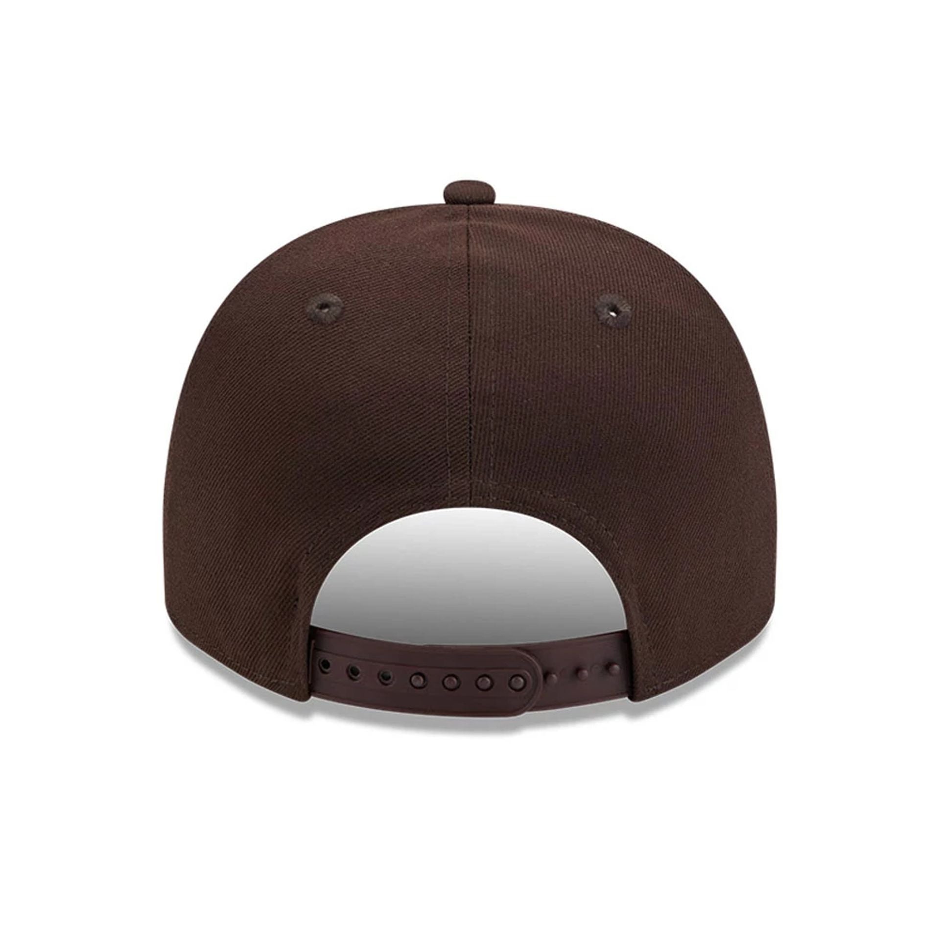 Pictured is this MLB Evergreen San Diego Padres 9FIFTY A-Frame Snapback cap in dark brown. 7