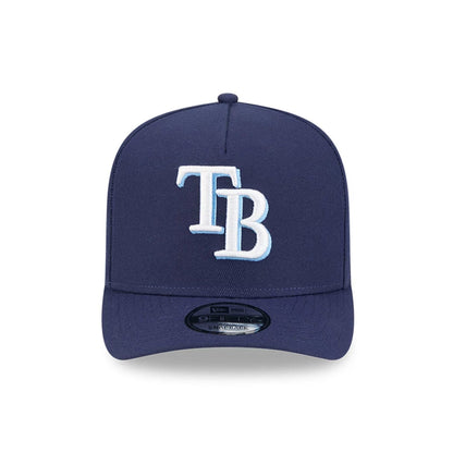 Pictured is this MLB Evergreen Tampa Bay Rays 9FIFTY A-Frame Snapback cap in navy. 3