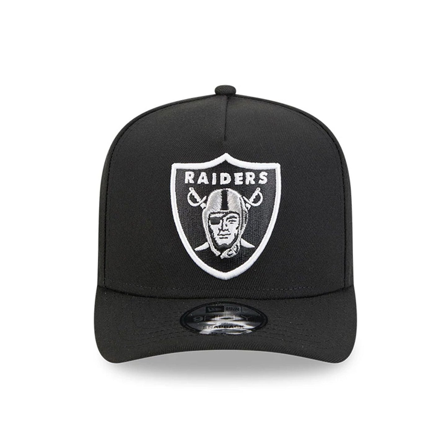 Pictured is this NFL Evergreen Las Vegas Raiders 9FIFTY A-Frame Snapback cap in black. 3
