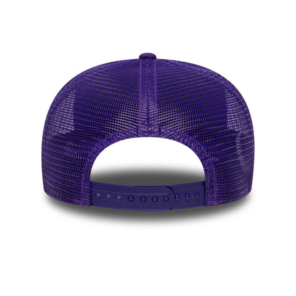 LA Lakers NBA Evergreen Purple New Era 9SEVENTY Stretch Snap Adjustable Cap, rear view showing the open mesh back panels and purple snap closure, with the top button centred on the structured crown.