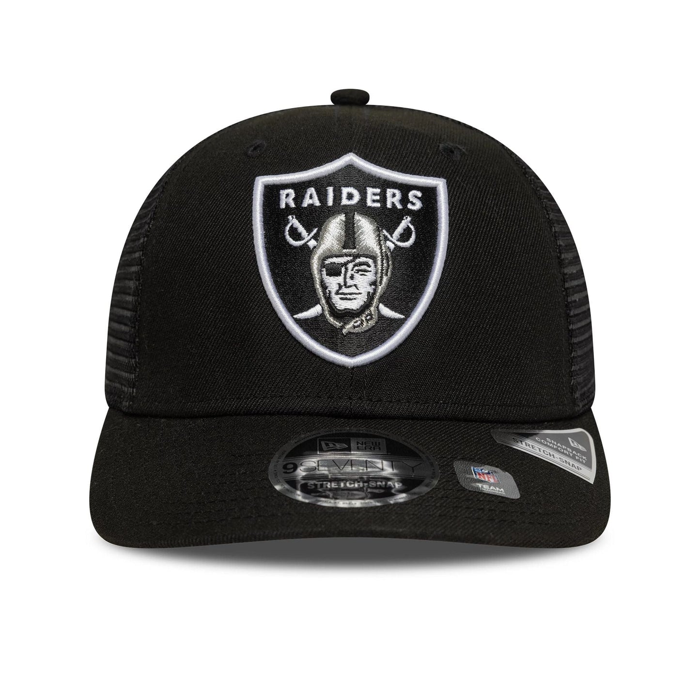 This is a Las Vegas Raiders NFL Official Team Colour Black 9SEVENTY Stretch Snap Adjustable Cap 3