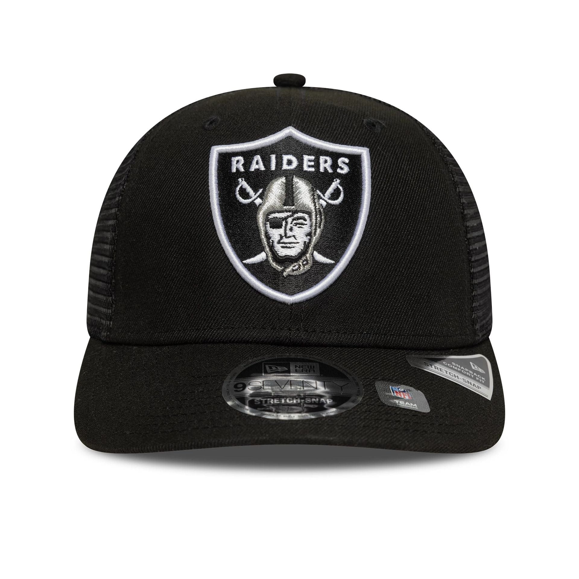 This is a Las Vegas Raiders NFL Official Team Colour Black 9SEVENTY Stretch Snap Adjustable Cap 3