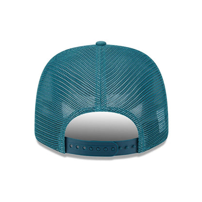 Philadelphia Eagles NFL Evergreen Dark Green New Era 9SEVENTY Stretch Snap Cap, rear view showing a mesh back with a matching dark green snap closure and no visible back logo on the structured crown.