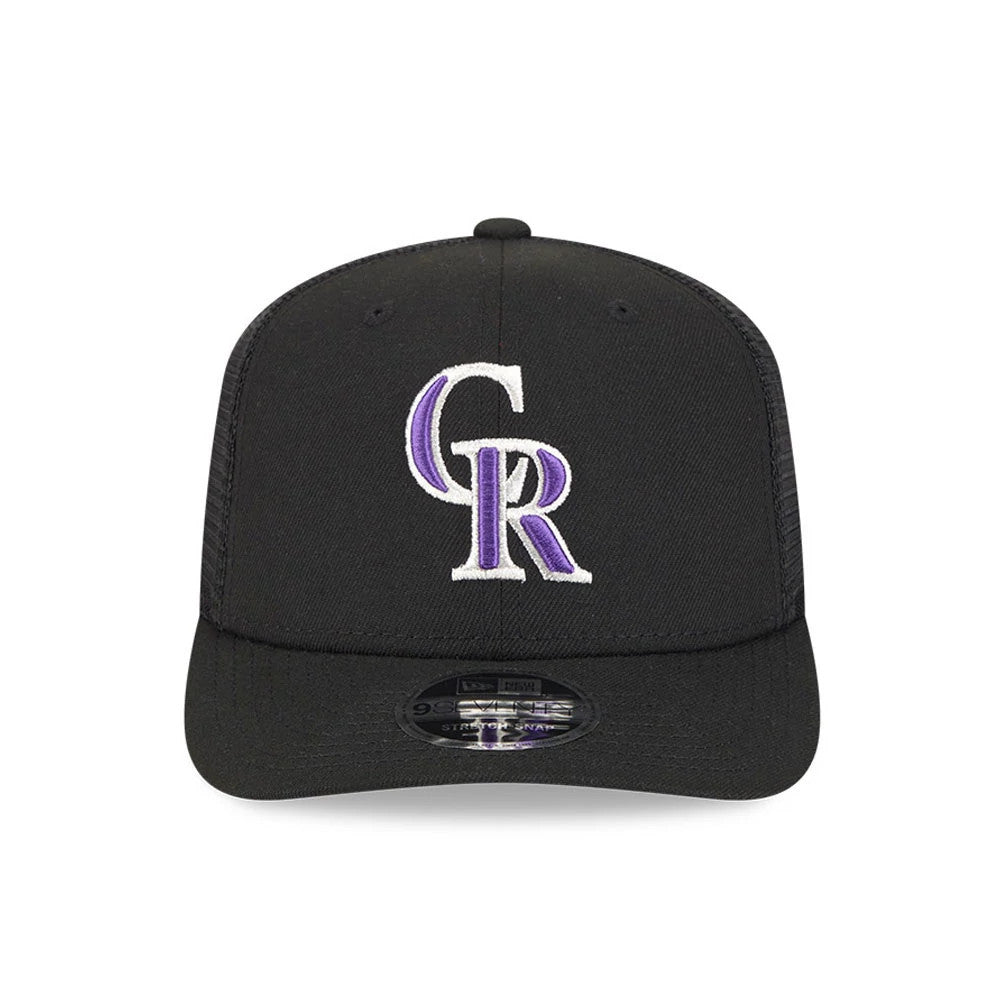 Pictured is this MLB Evergreen Colorado Rockies 9SEVENTY Stretch Snap cap in black. 3