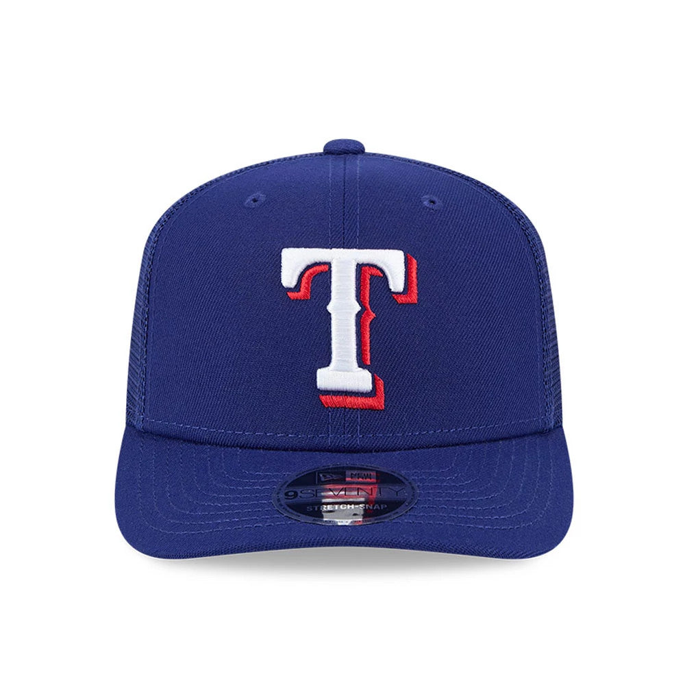 Pictured is this MLB Evergreen Texas Rangers 9SEVENTY Stretch Snap cap in dark blue. 3