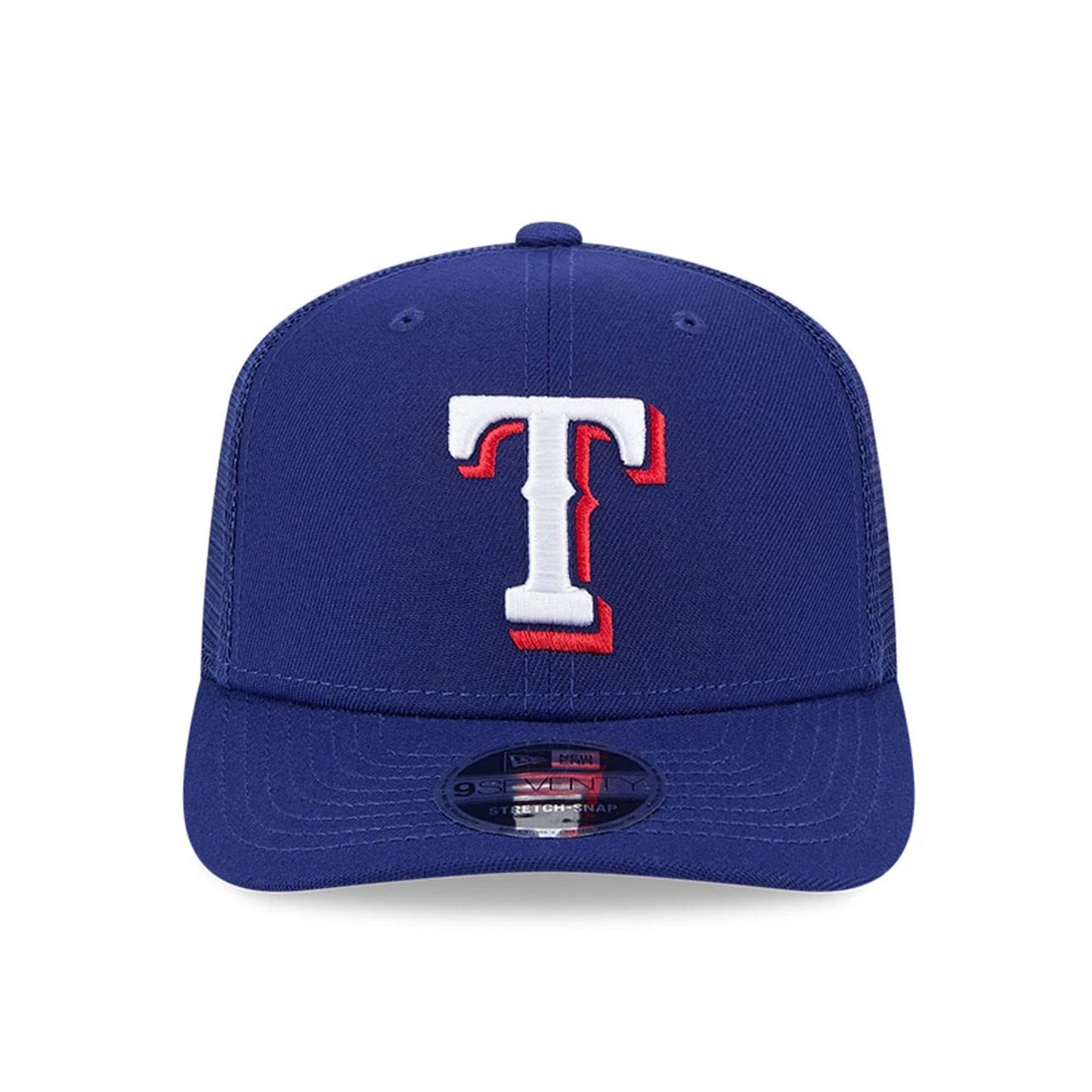 Pictured is this MLB Evergreen Texas Rangers 9SEVENTY Stretch Snap cap in dark blue. 3
