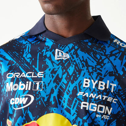 The Male model is wearing Red Bull Sim Racing Dark Blue V-Neck T-Shirt  5