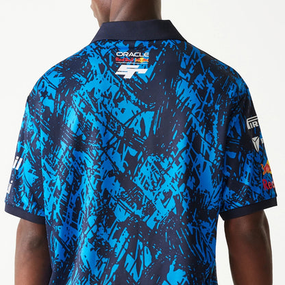 The Male model is wearing Red Bull Sim Racing Dark Blue V-Neck T-Shirt  7