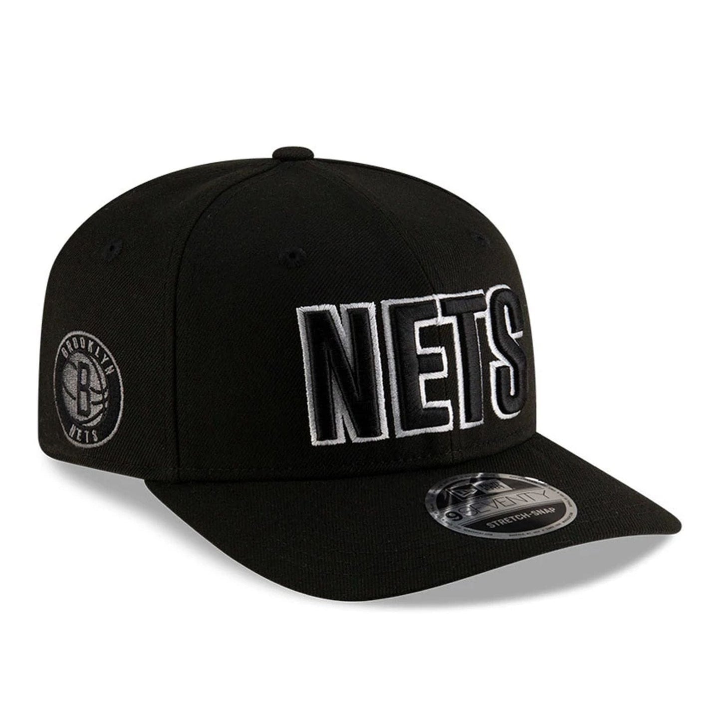 This is a Brooklyn Nets NBA Statement Black 9SEVENTY Stretch Snap Adjustable Cap 1