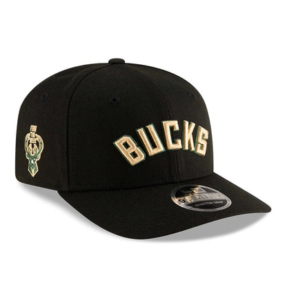 This is a Milwaukee Bucks NBA Statement Black 9SEVENTY Stretch Snap Adjustable Cap 1