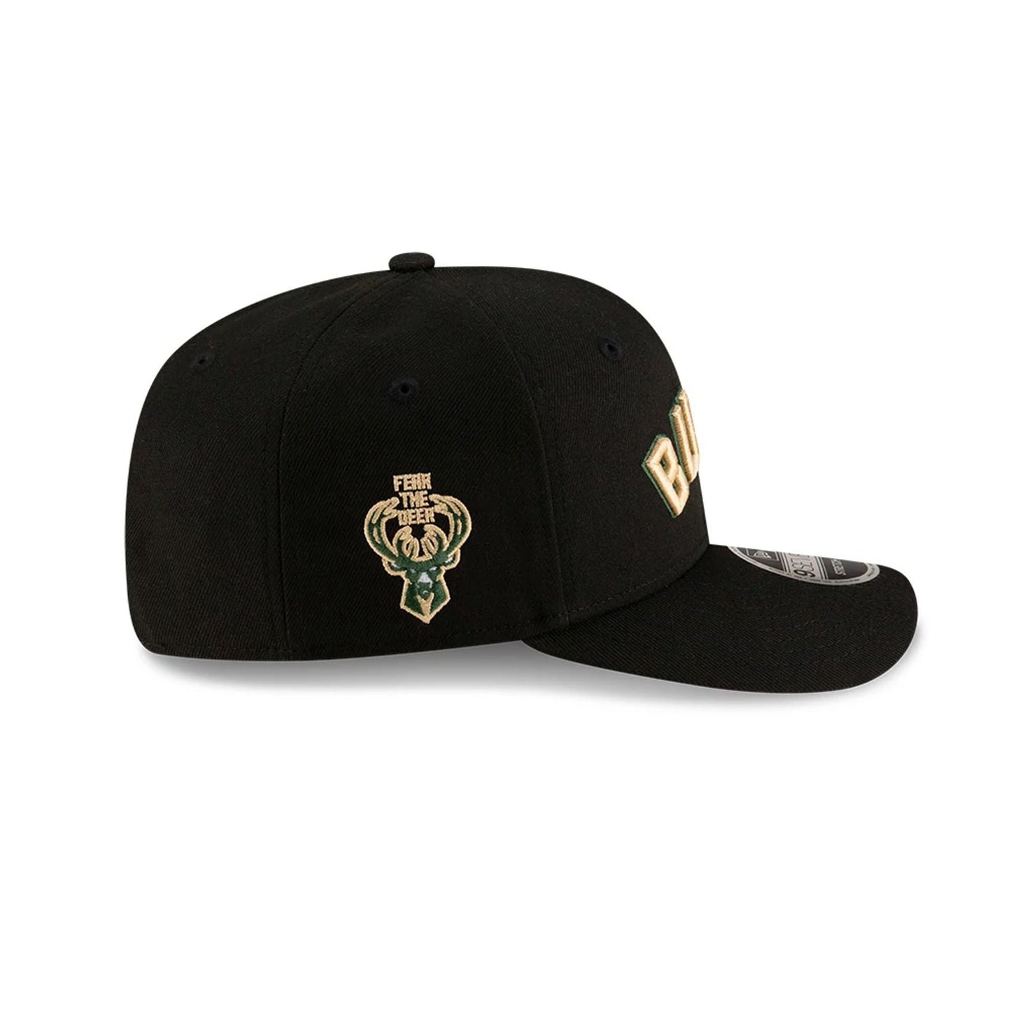 This is a Milwaukee Bucks NBA Statement Black 9SEVENTY Stretch Snap Adjustable Cap 5
