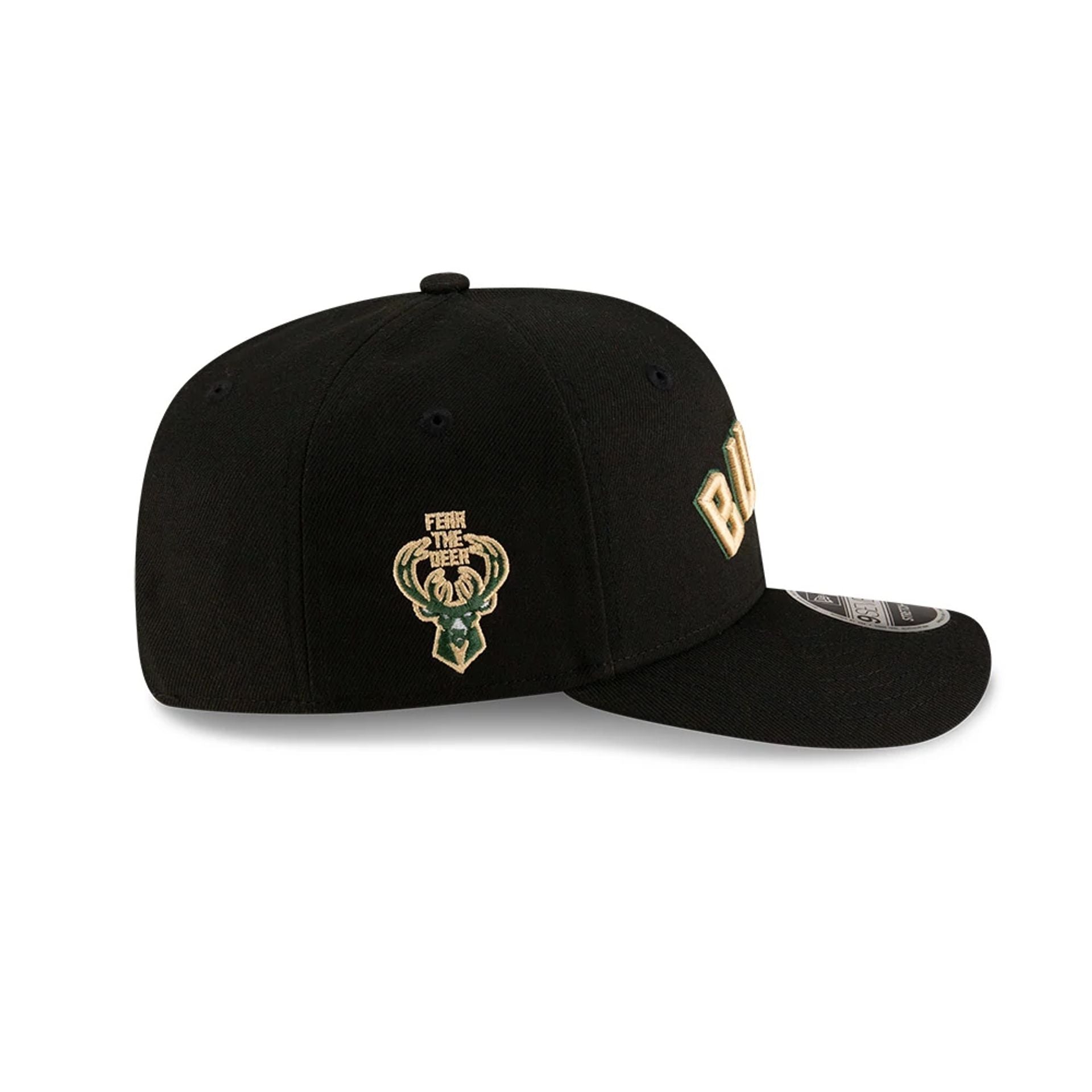 This is a Milwaukee Bucks NBA Statement Black 9SEVENTY Stretch Snap Adjustable Cap 5