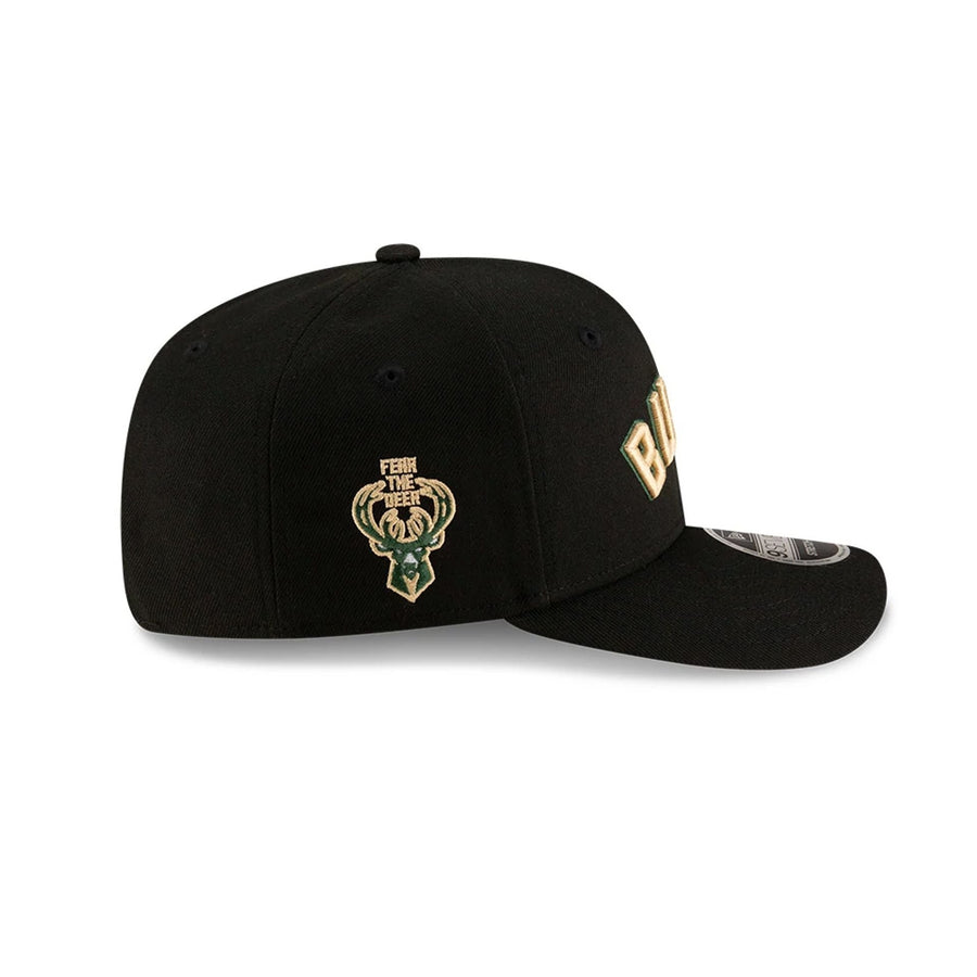 This is a Milwaukee Bucks NBA Statement Black 9SEVENTY Stretch Snap Adjustable Cap 5