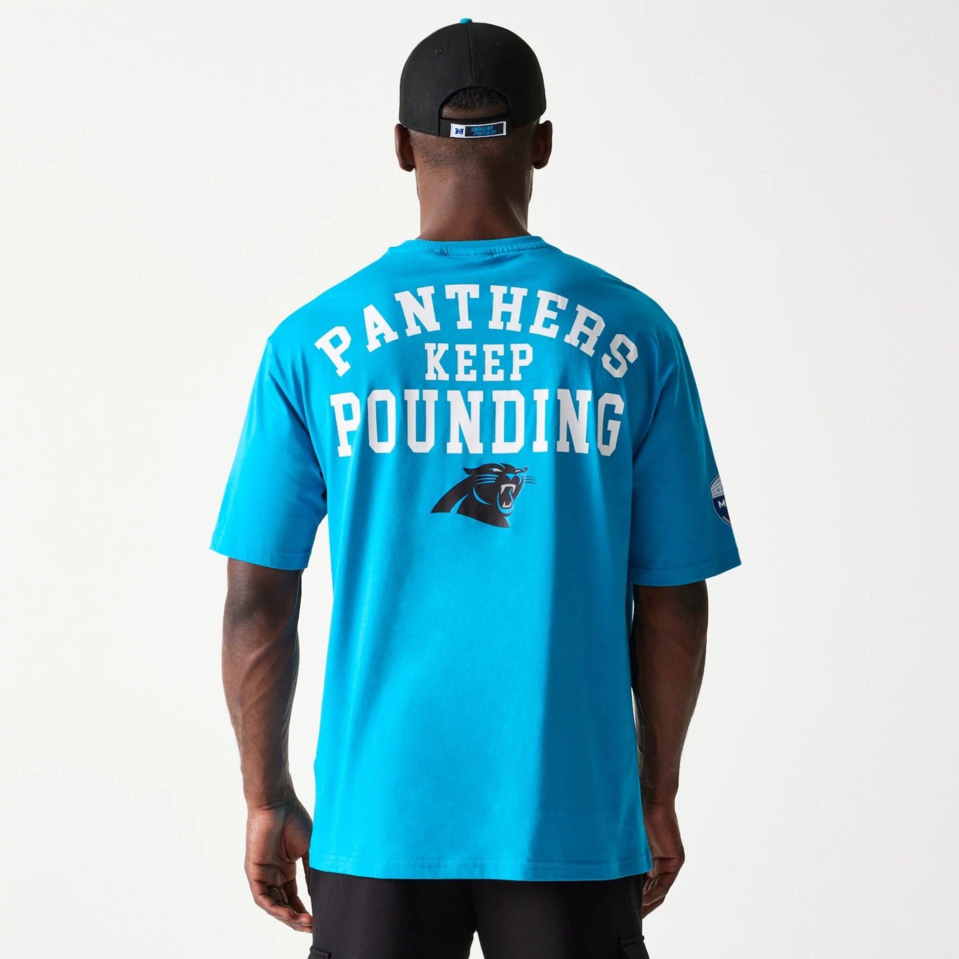 Carolina Panthers NFL Games Square Arch Bright Blue Oversized T Shirt New Era Cap UK