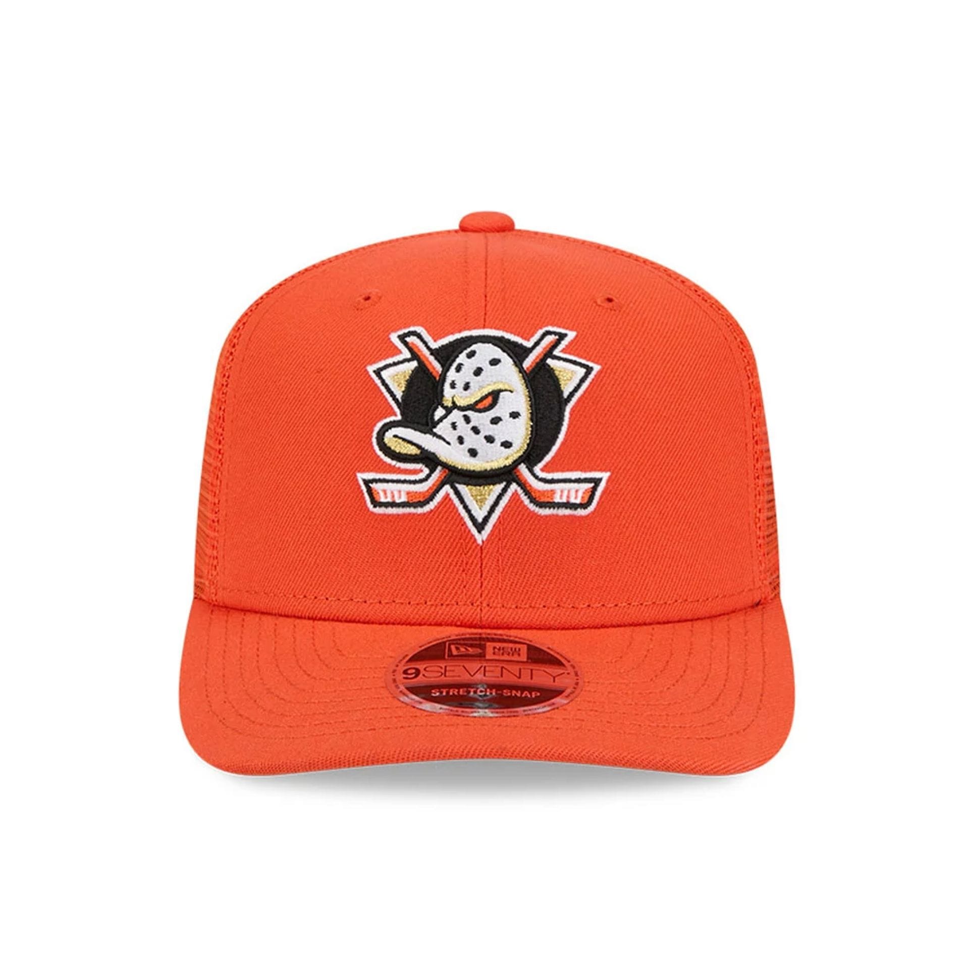 Pictured is this NHL Evergreen Anaheim Ducks 9SEVENTY Stretch Snap cap in orange. 3