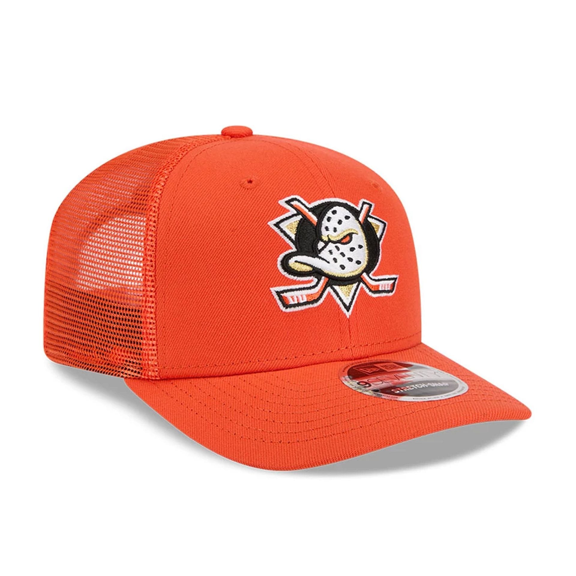 Pictured is this NHL Evergreen Anaheim Ducks 9SEVENTY Stretch Snap cap in orange. 4