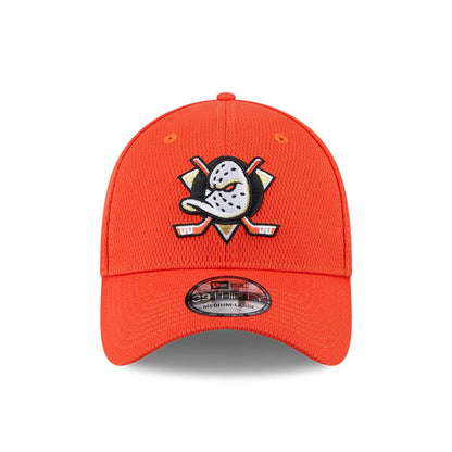 Pictured is this NHL Evergreen Anaheim Ducks 39THIRTY Stretch Fit cap in orange. 2