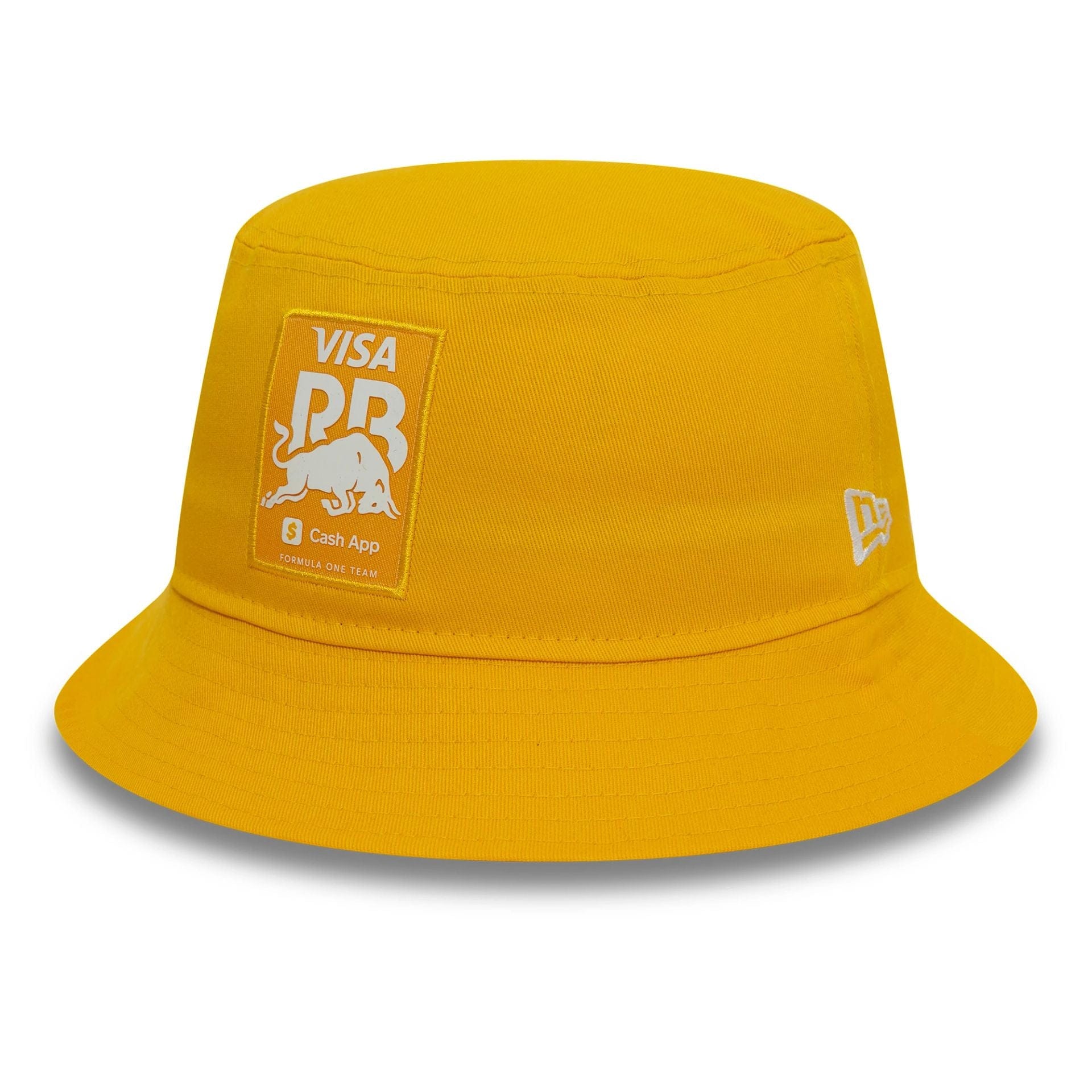 This is a Visa Cash App Racing Bulls Seasonal Yellow Bucket Hat 1
