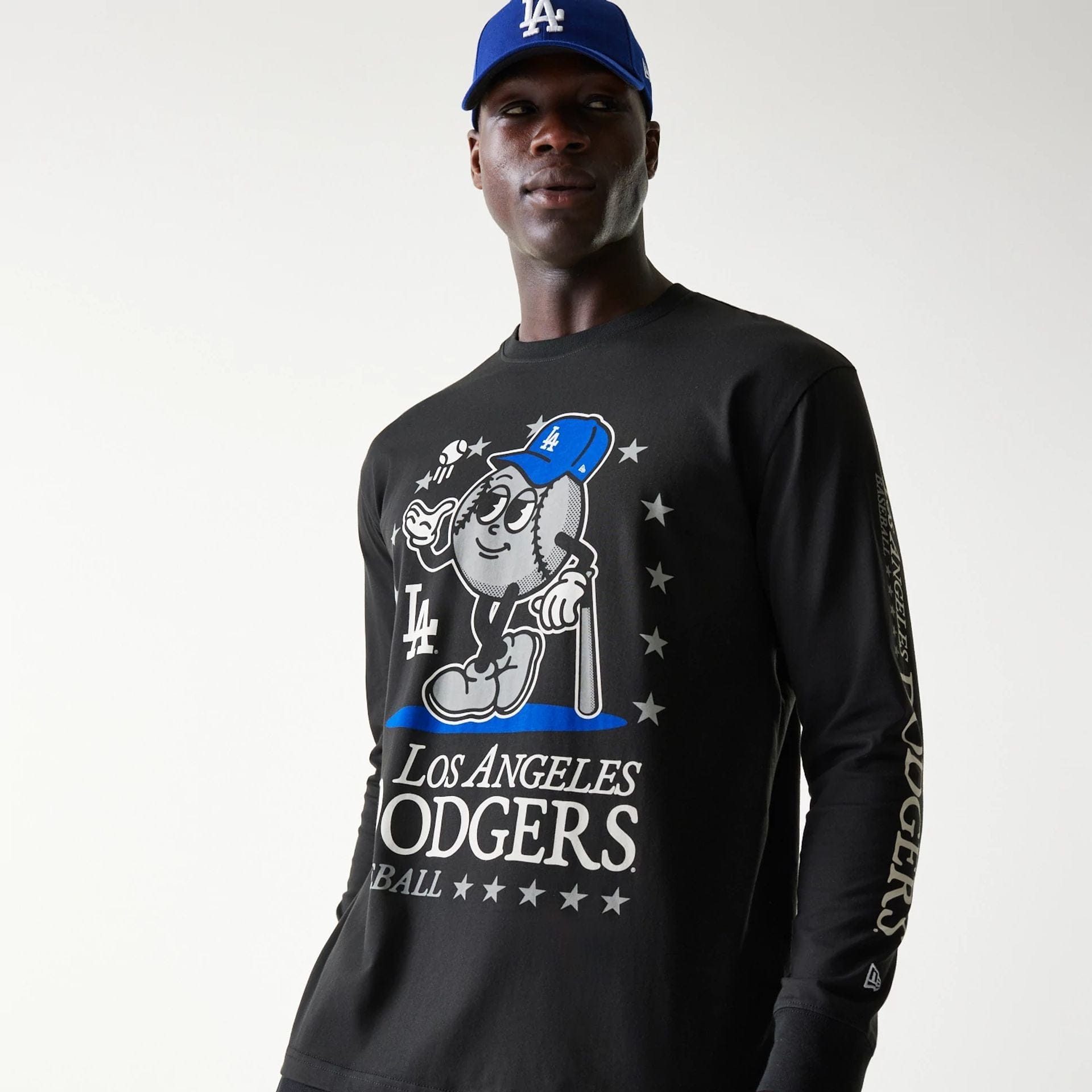 The Male model is wearing LA Dodgers MLB Character Black Long Sleeve T-Shirt 3