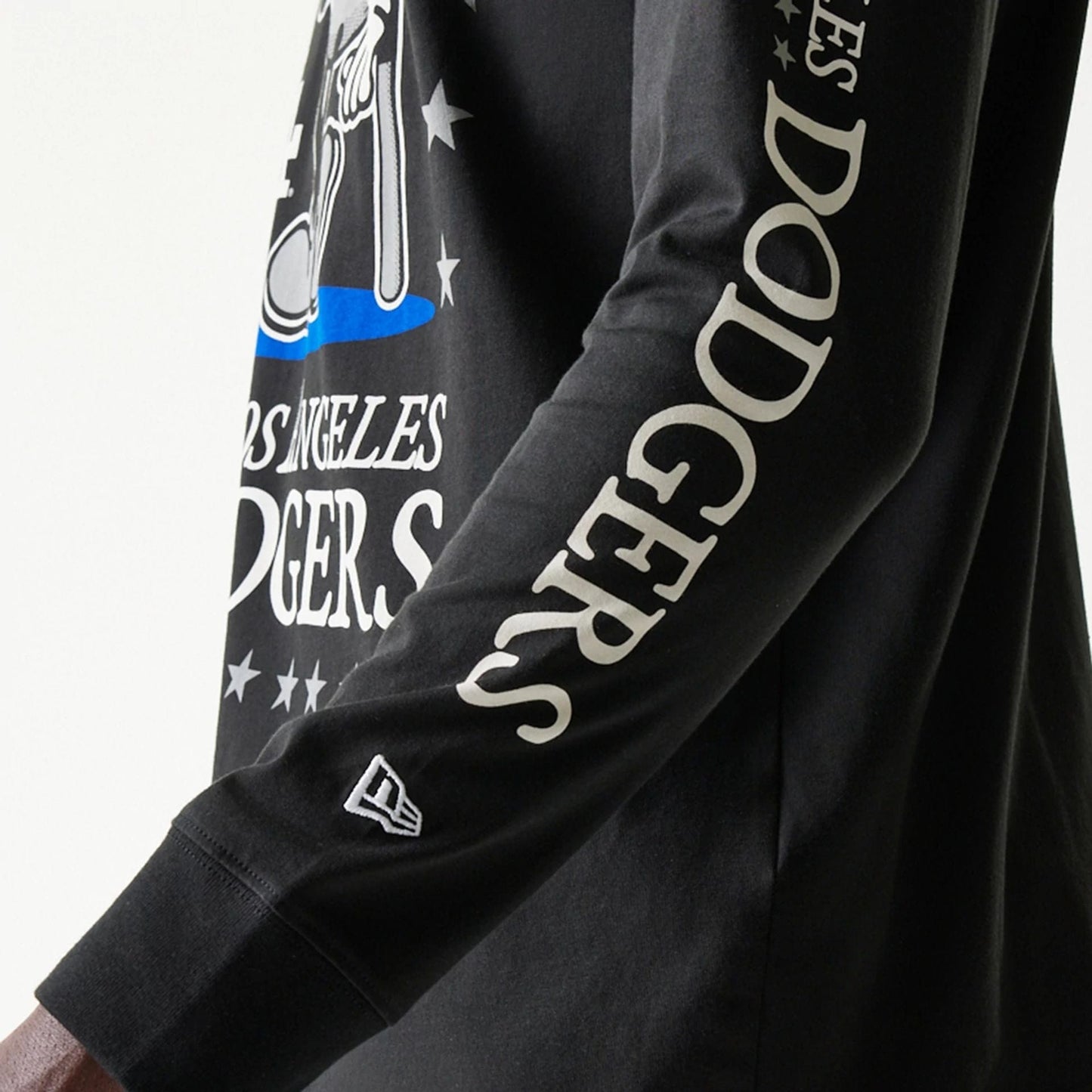 The Male model is wearing LA Dodgers MLB Character Black Long Sleeve T-Shirt 5