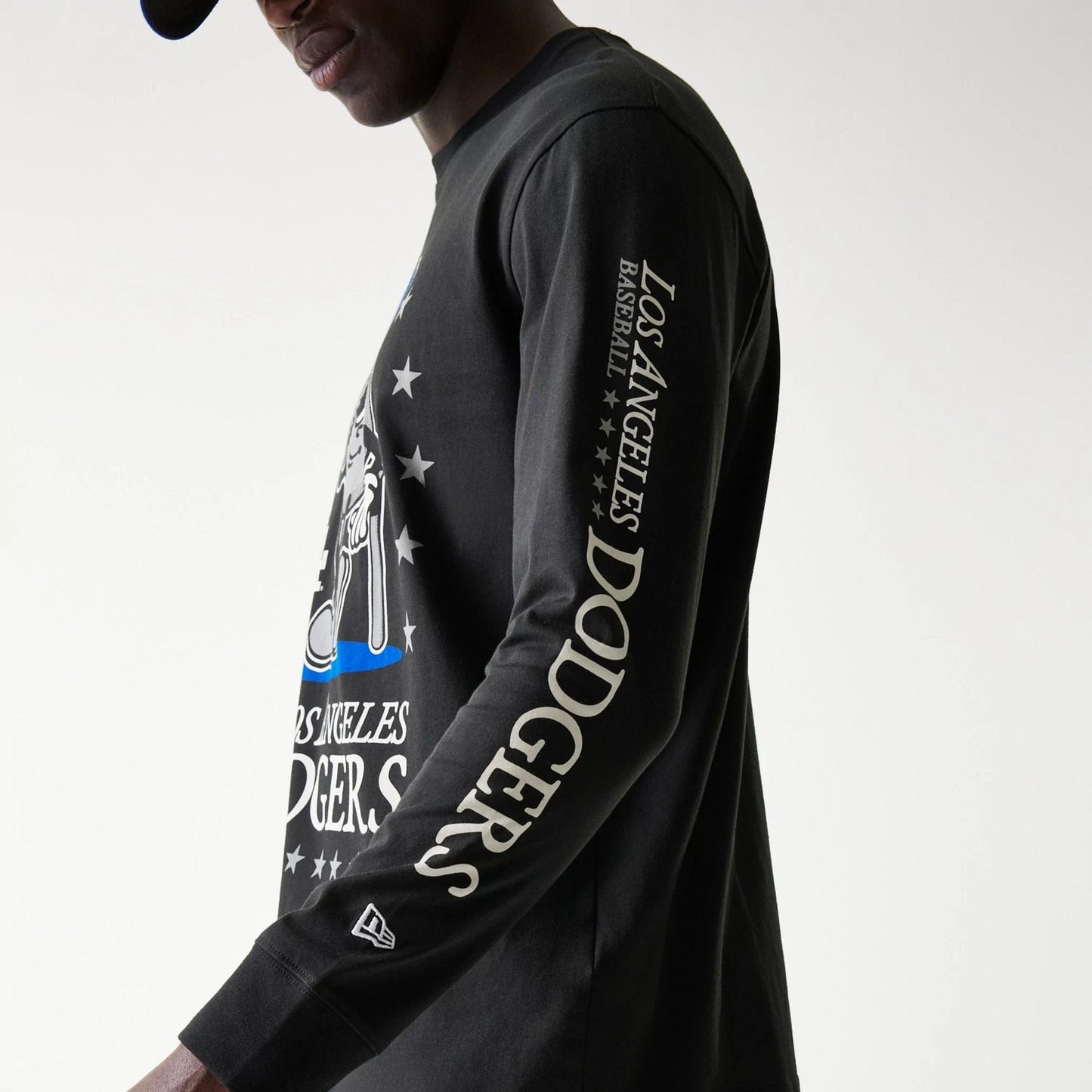 The Male model is wearing LA Dodgers MLB Character Black Long Sleeve T-Shirt 6