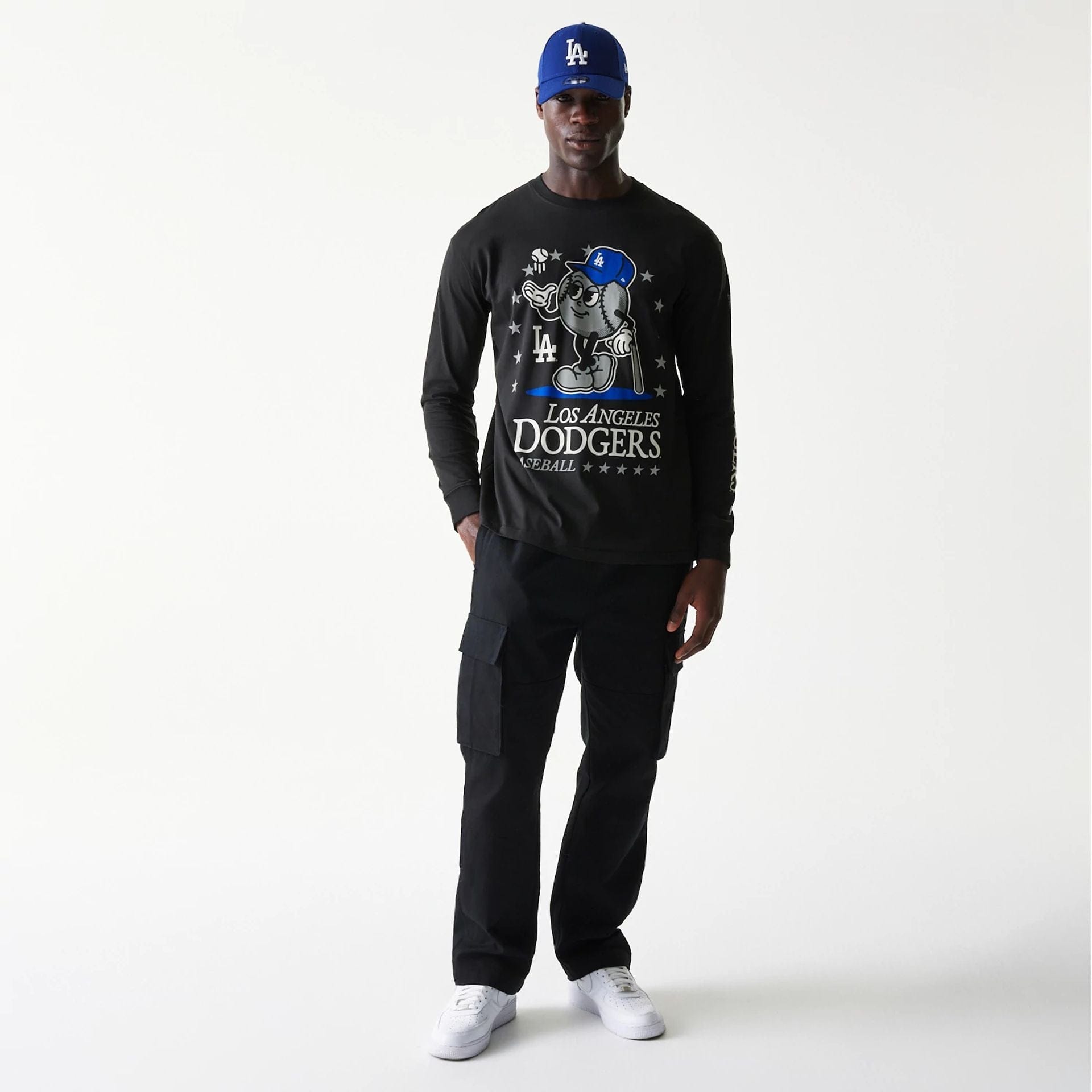 The Male model is wearing LA Dodgers MLB Character Black Long Sleeve T-Shirt 8