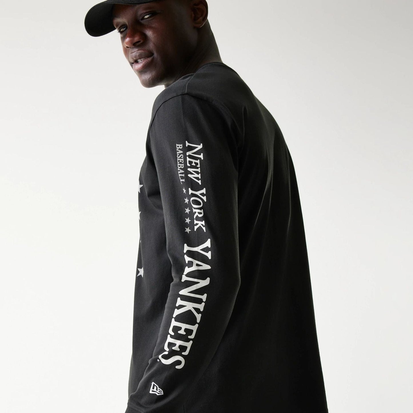 The Male model is wearing New York Yankees MLB Character Black Long Sleeve T-Shirt 6